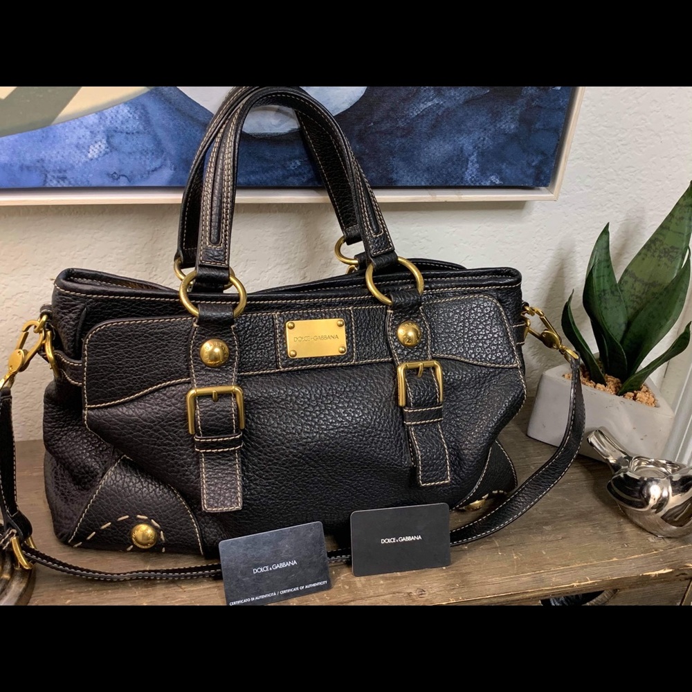 Dolce&Gabbana Black Pebbled Leather Purse W Strap